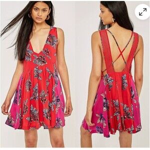 Free People Thought I Was Dreaming Floral Criss Cross Mini Dress Size Small